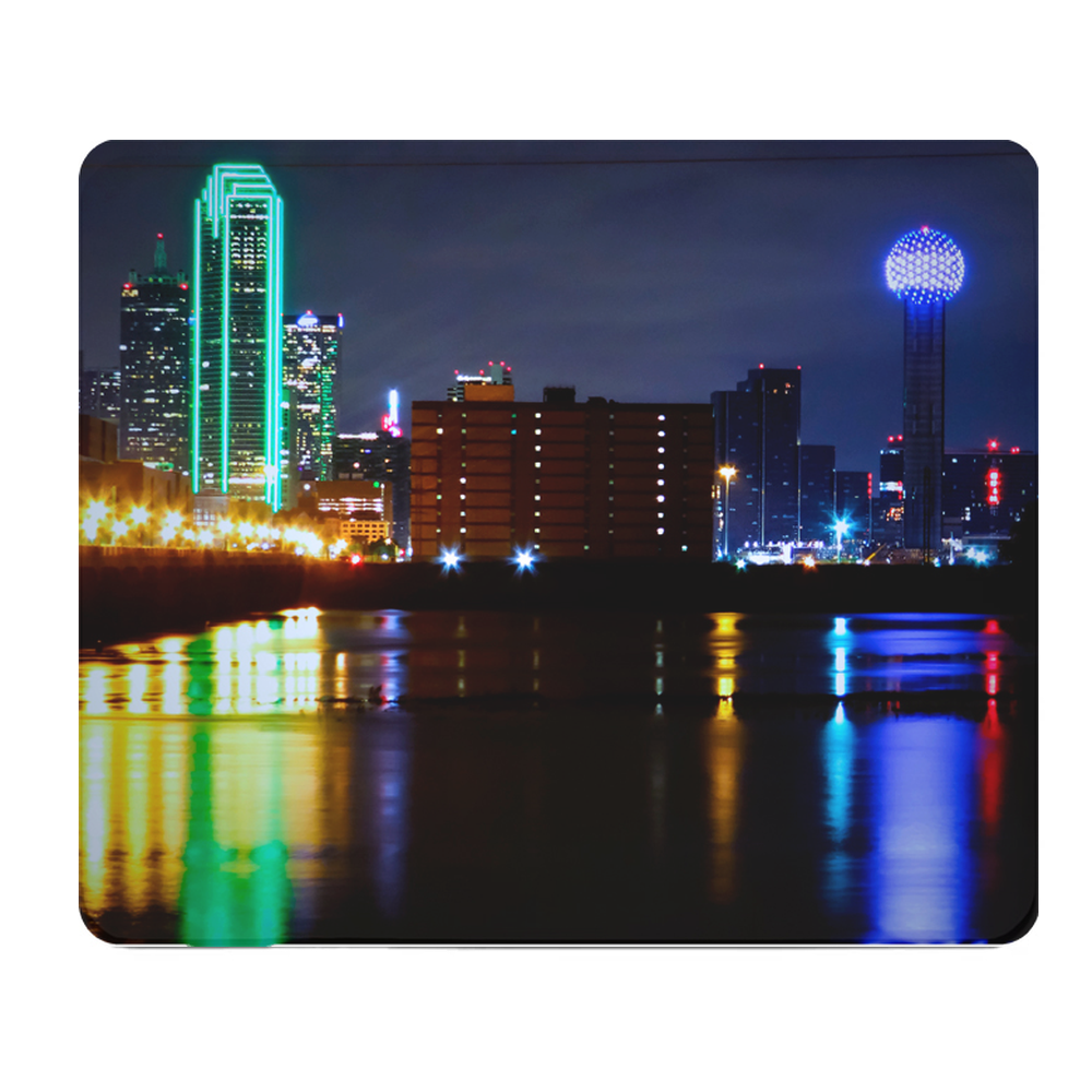 Colorful Downtown Dallas Thick Neon City Night Mouse Pad