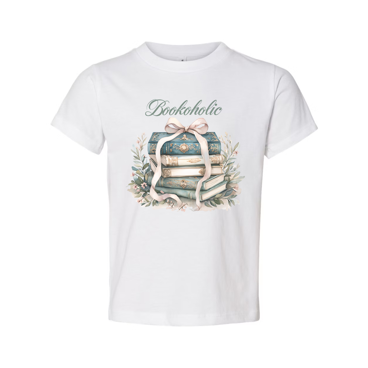 Bookoholic Stack of Books With Ribbon Flowers Unisex Tee
