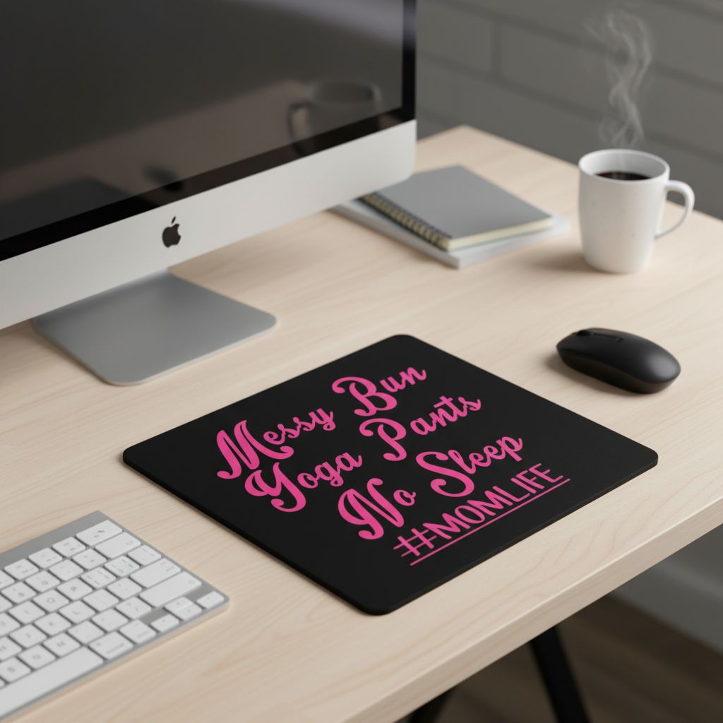 Messy Bun Yoga Pants No Sleep Momlife Thick Mouse Pad