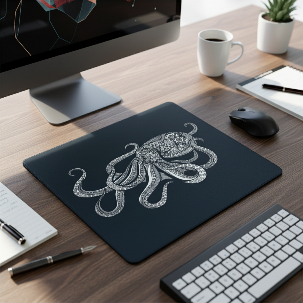 Navy Octopus Drawing Thick Mouse Pad Desk Mat For Artists