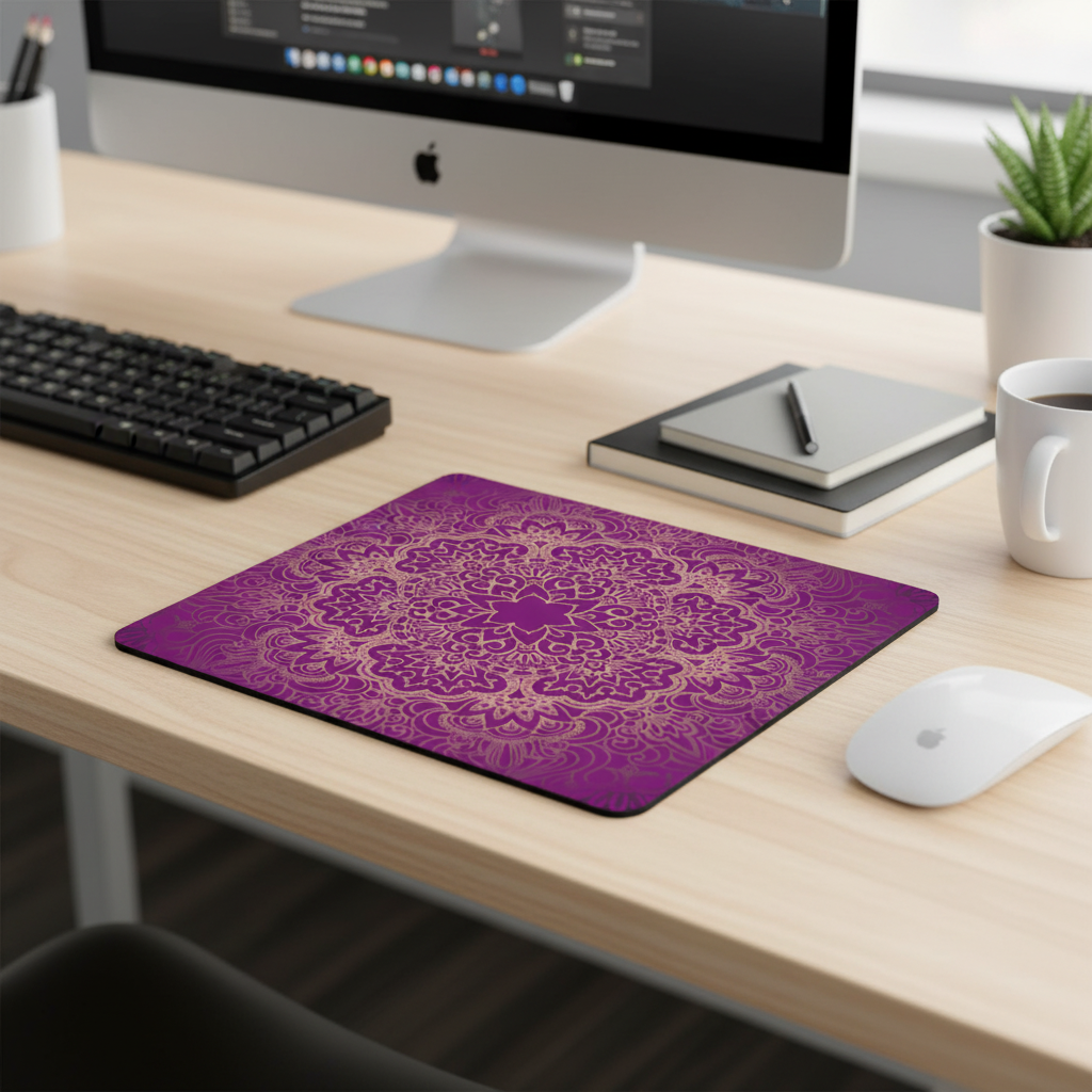 Purple Mandala Thick Mouse Pad Desk Mat Cushioned Surface