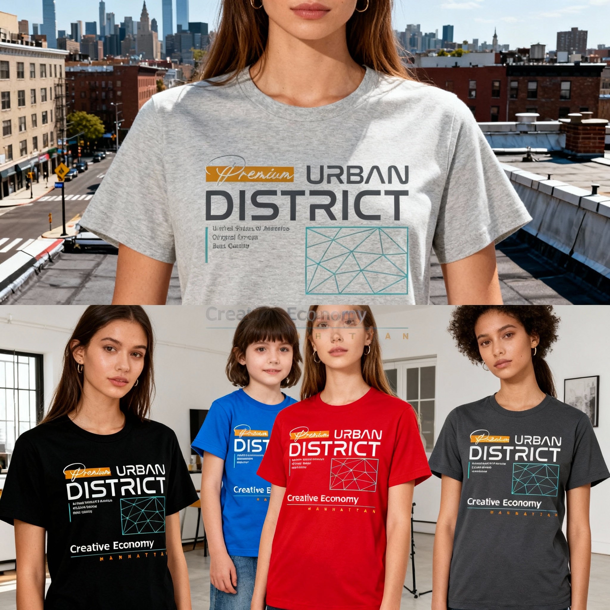 Urban District Unisex T Shirt Graphic With Creative Economy Manhattan Theme And Geometric Accents