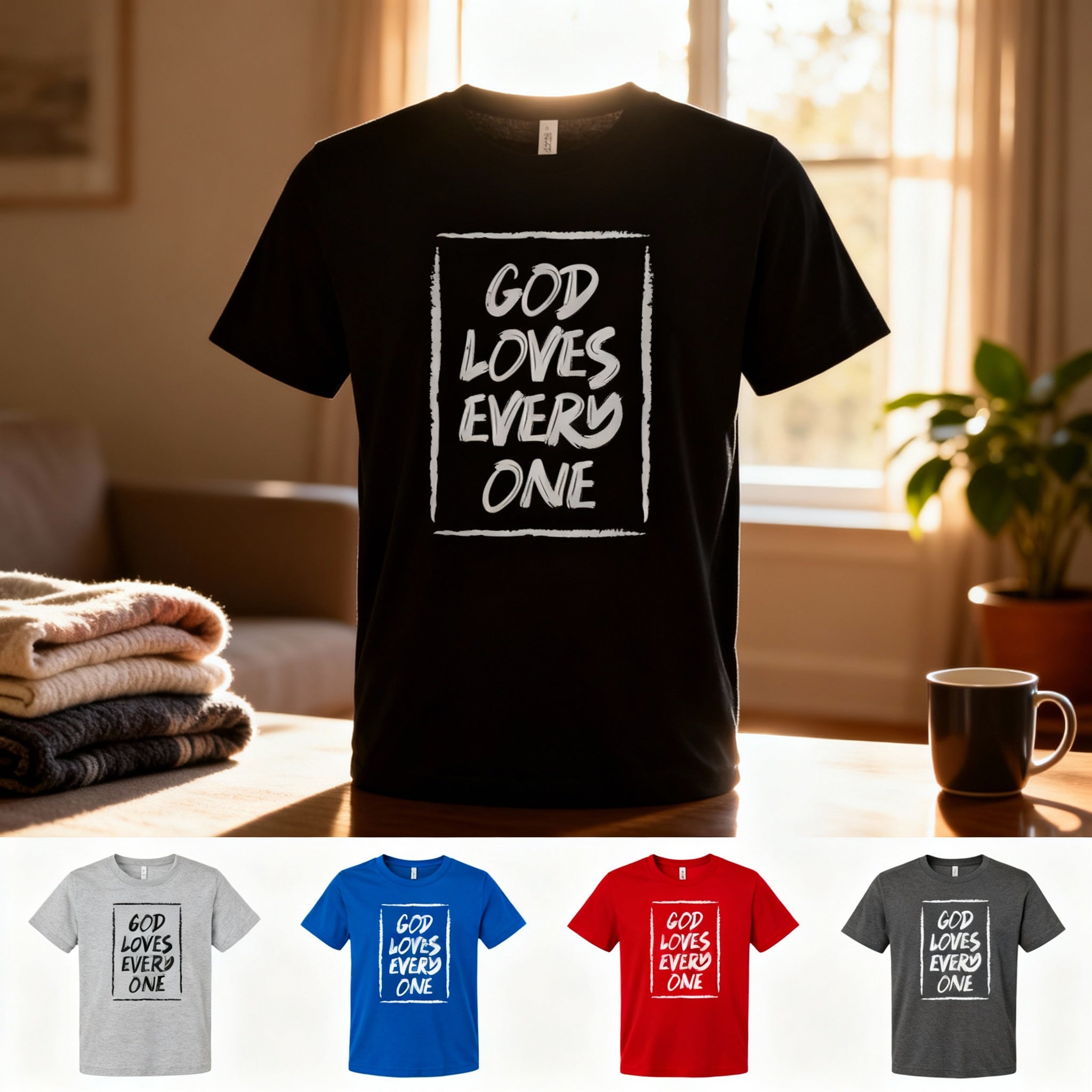 God Loves Everyone Graphic Tee For Christians Unisex Short Sleeve Shirt With Inspirational Message