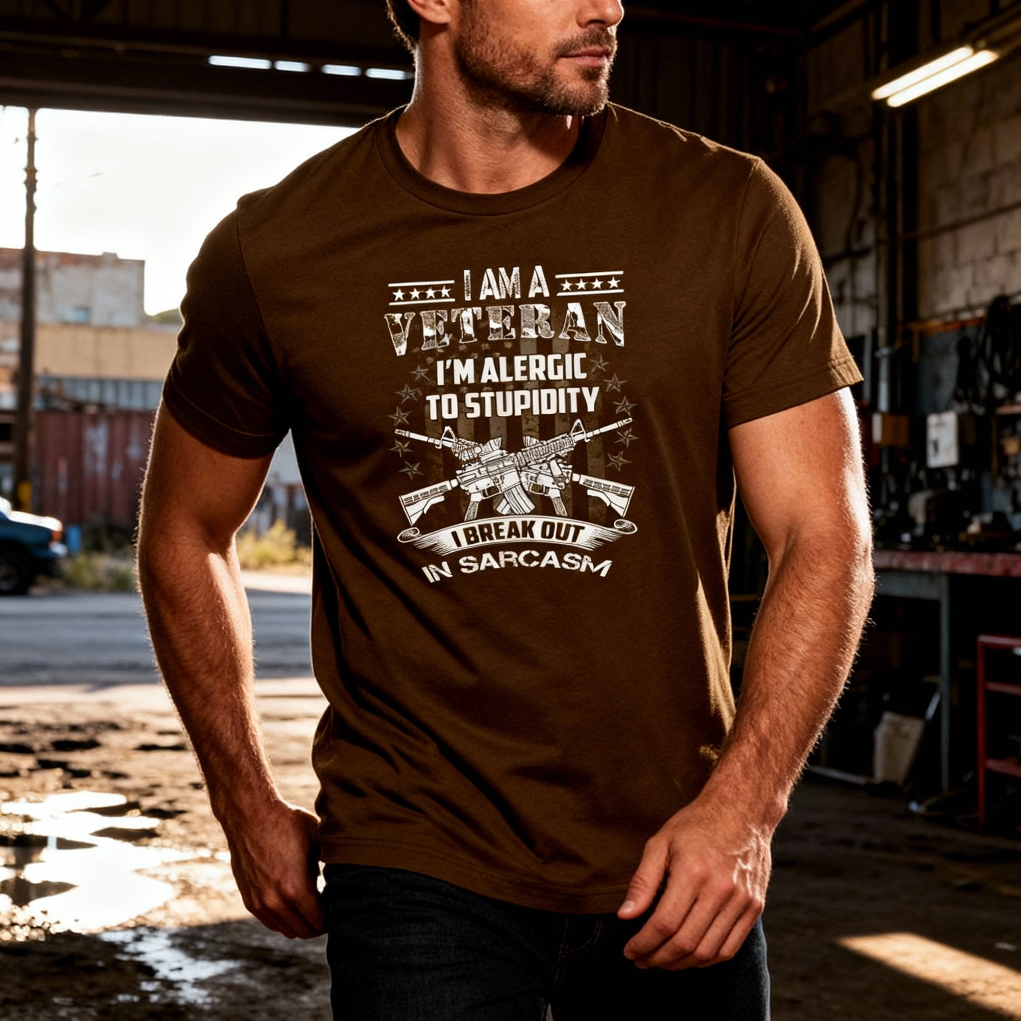 Veteran Unisex Graphic Tee I Am A Veteran I Am Allergic To Stupidity I Break Out In Sarcasm