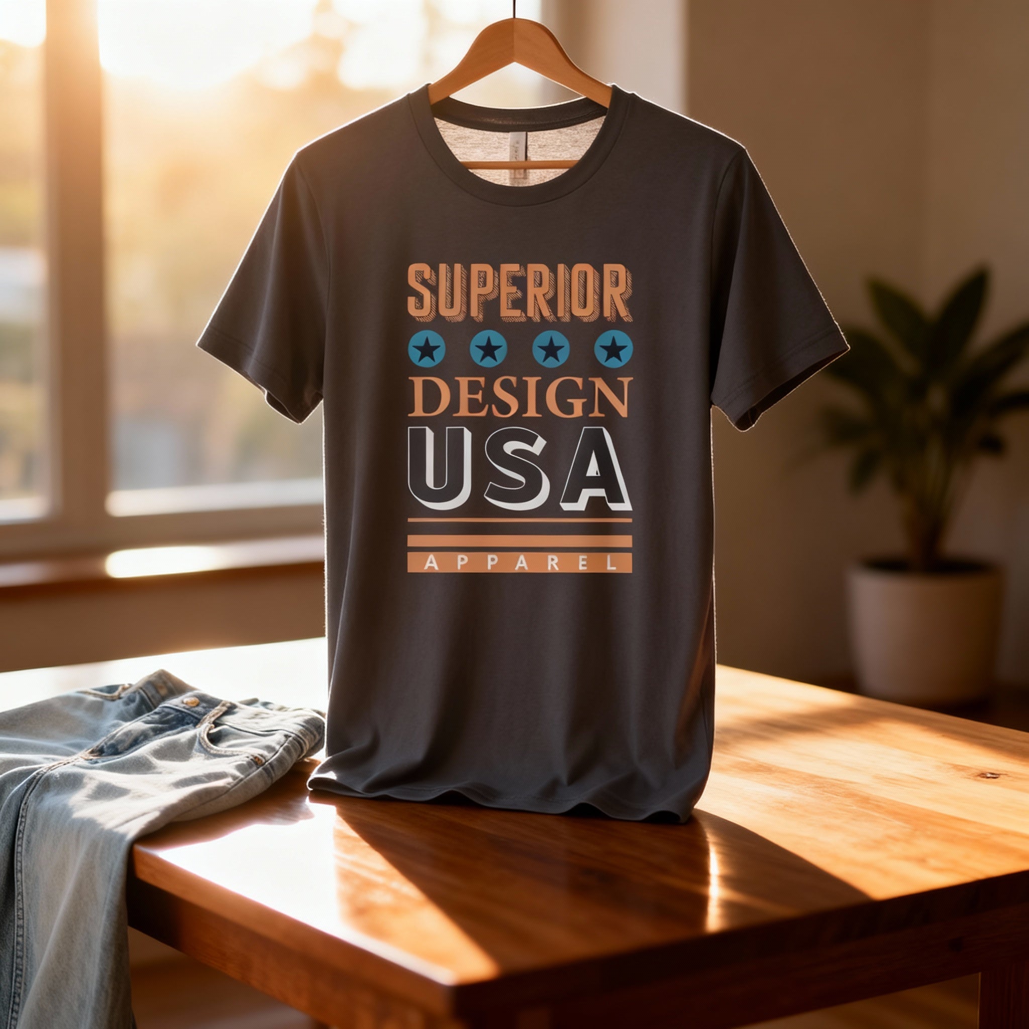 Superior Design USA Apparel Unisex Graphic Tee With Blue Star Icons