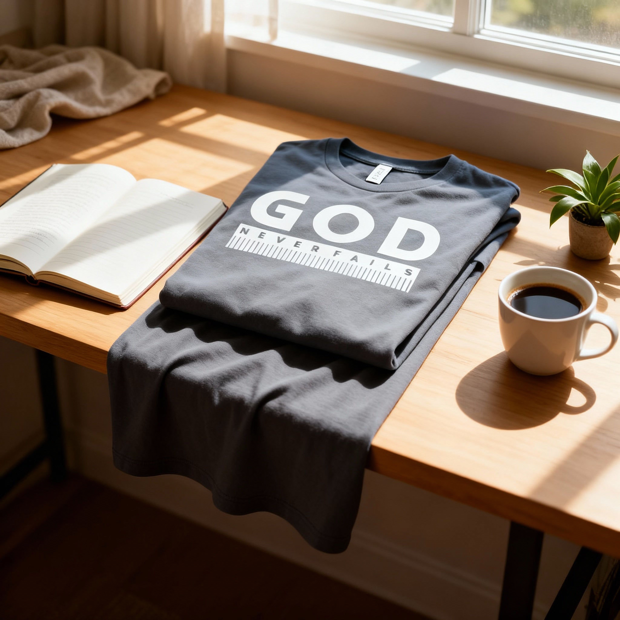 God Never Fails Christian Unisex T Shirt With Bold Faith Affirmation And Ruler Design