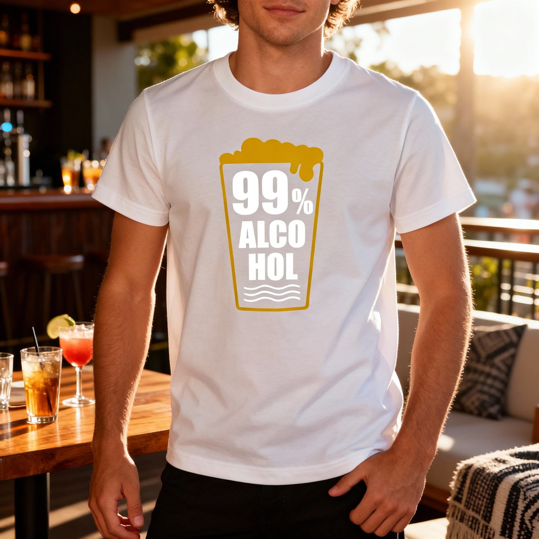 Unisex Beer Glass Graphic T Shirt With 99 Percent Alcohol Text Design For Everyday Wear And Fun
