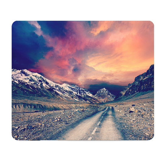 Retro Landscape Road To The Mountains Thick Mouse Pad