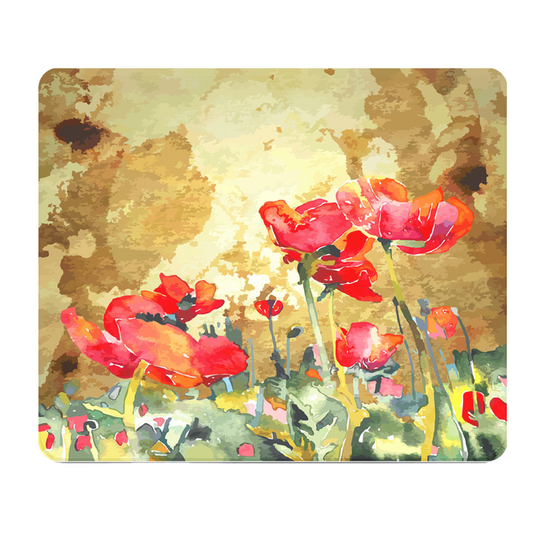 Poppy Field Watercolor Thick Mouse Pad Desk Mat Art