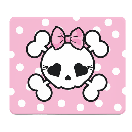 Pink Polka Dot Skull Girl Thick Cushioned Mouse Pad