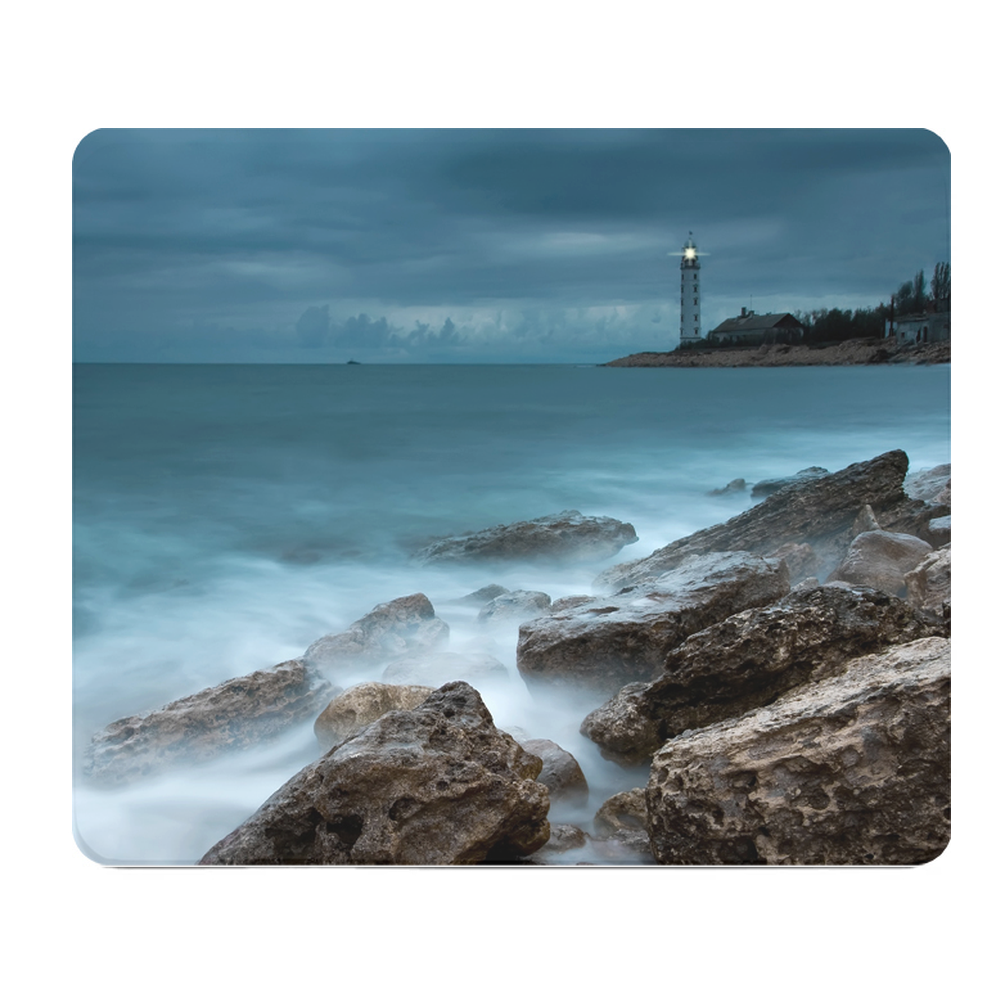Light House Fog Thick Mouse Pad Blue Coastal Desk Mat