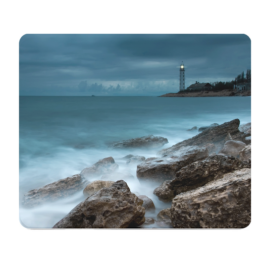 Light House Fog Thick Mouse Pad Blue Coastal Desk Mat