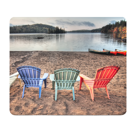 Colorful Adirondack Chairs By The Lake Thick Mouse Pad