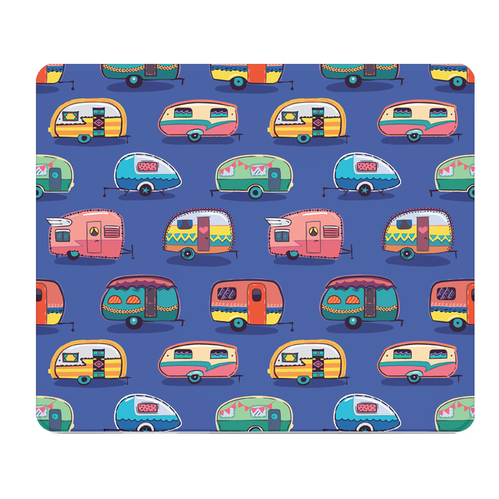 Vintage Camper Print Thick Mouse Pad With Retro Caravan