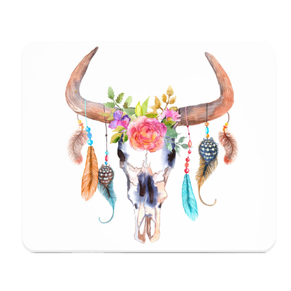 Boho Skull With Feathers Thick Mouse Pad Decor Desk