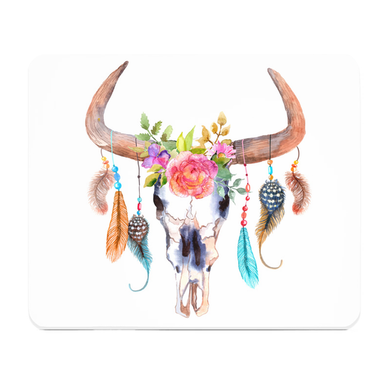 Boho Skull With Feathers Thick Mouse Pad Decor Desk