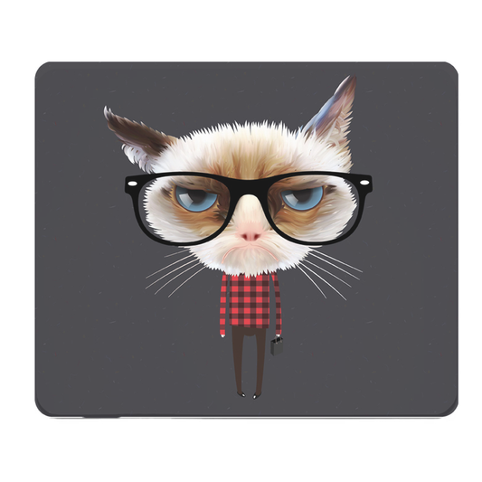 Quirky Hipster Cat Head Thick Mouse Pad With Glasses