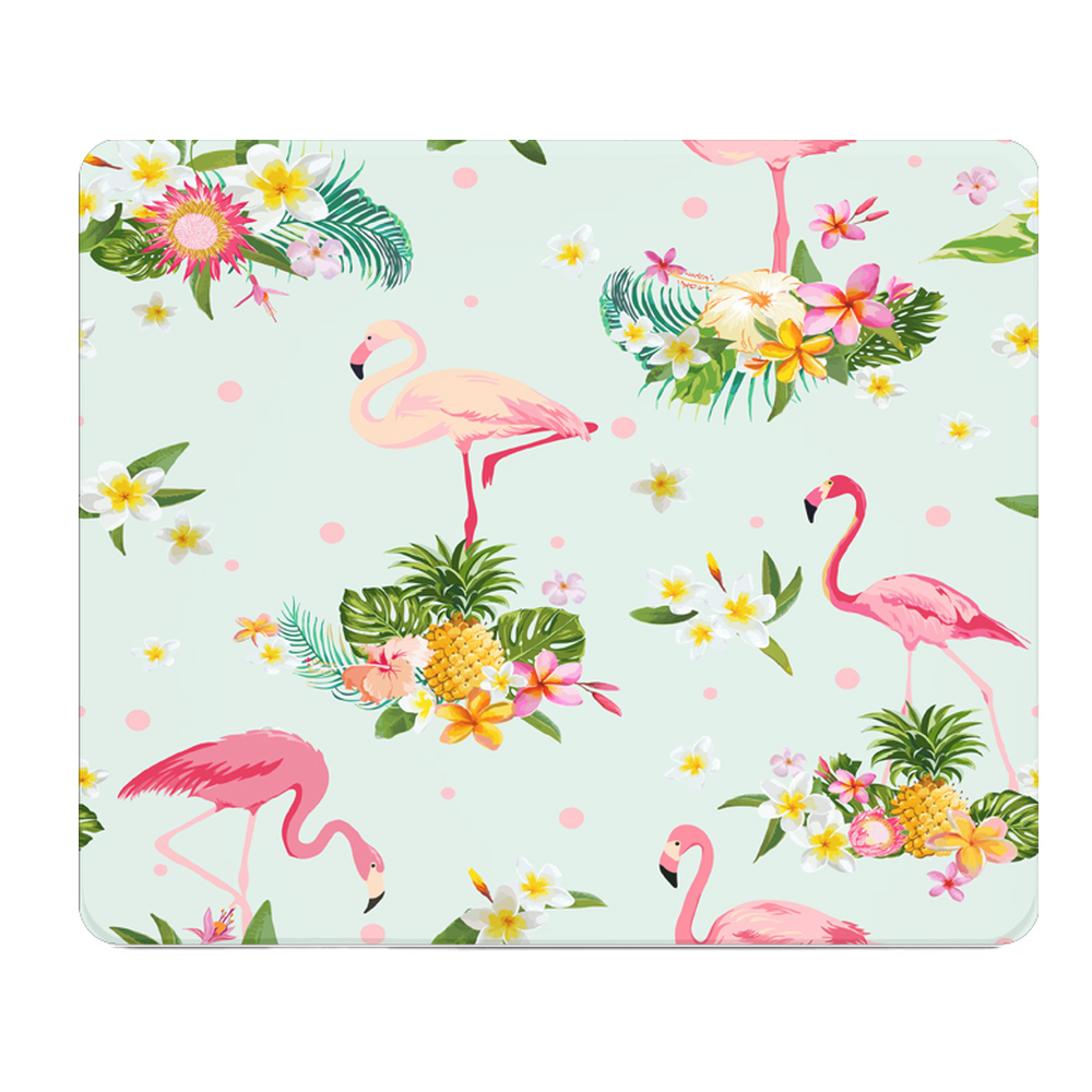 Flamingo and Tropical Flowers Retro Thick Mouse Pad