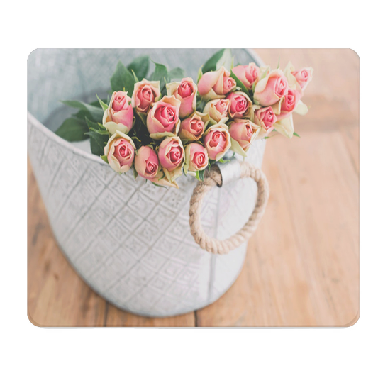 Pink Flowers Bucket Thick Mouse Pad Cushion For Desk