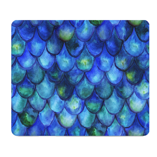 Blue Watercolor Scales Thick Mouse Pad Cushioned Desk Mat