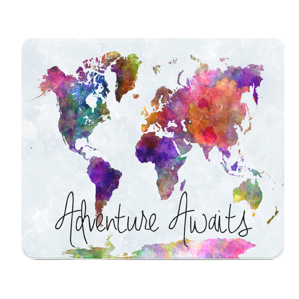 Adventure Awaits Watercolor World Map Cushioned Mouse Pad