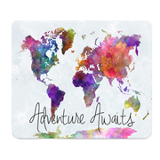 Adventure Awaits Watercolor World Map Cushioned Mouse Pad
