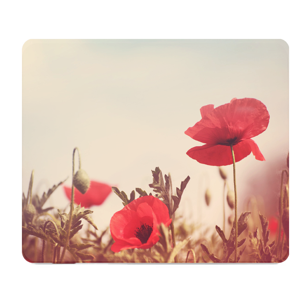 Vintage Poppy Flowers Thick Mouse Pad For Desk Decor