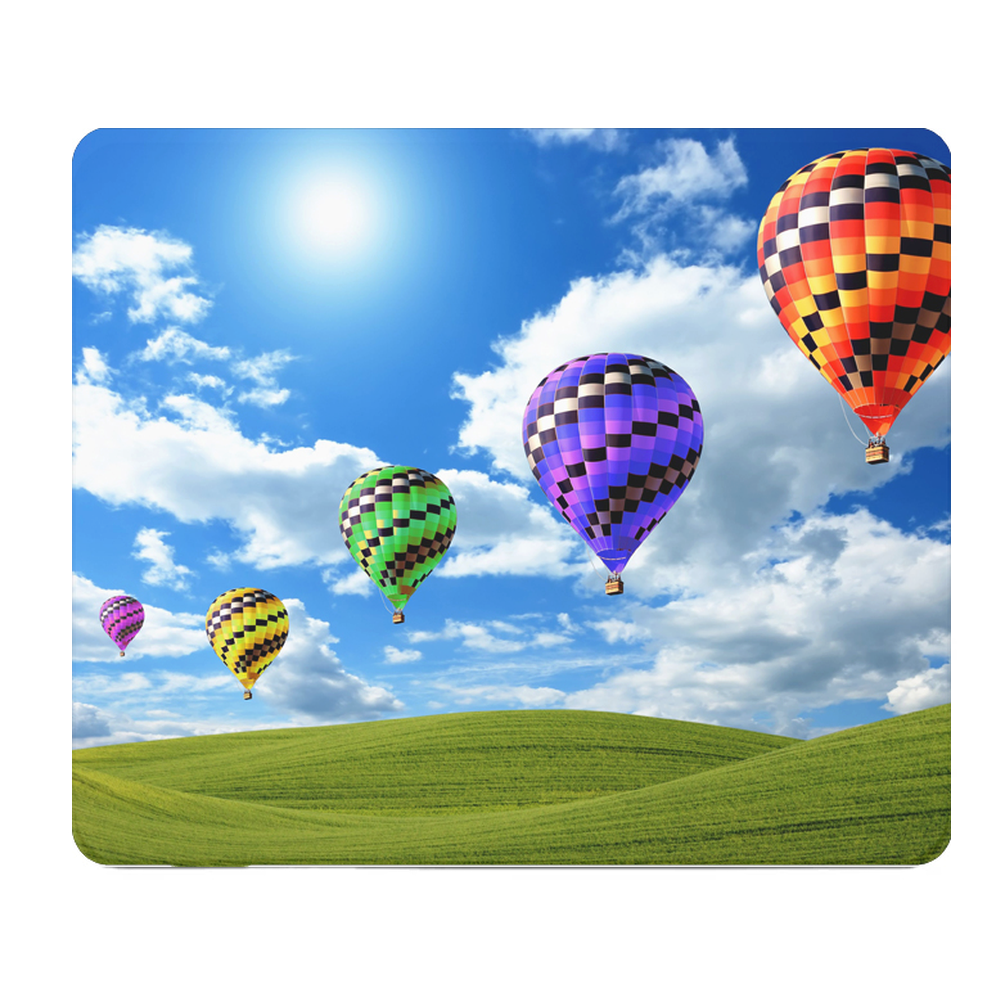 Thick Mouse Pad With Hot Air Balloons Over Green Hills