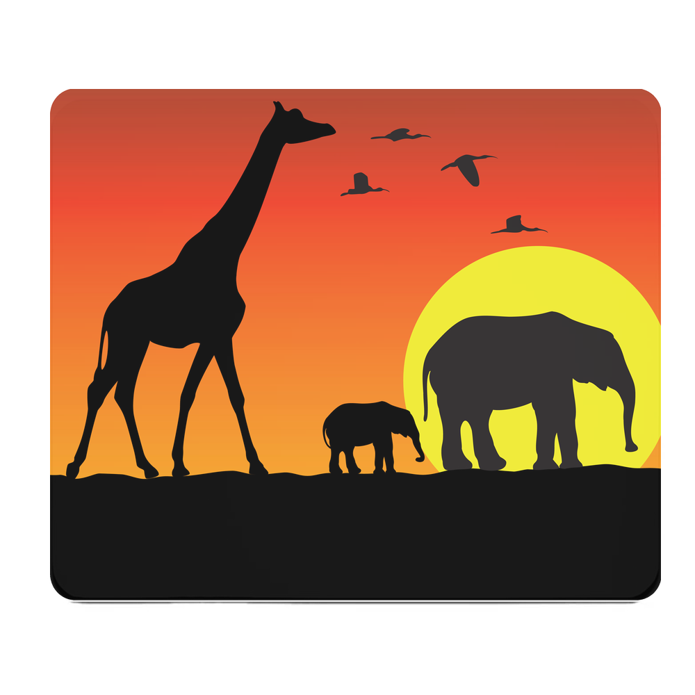 Africa Wildlife Silhouette Thick Mouse Pad Sunset Gradient