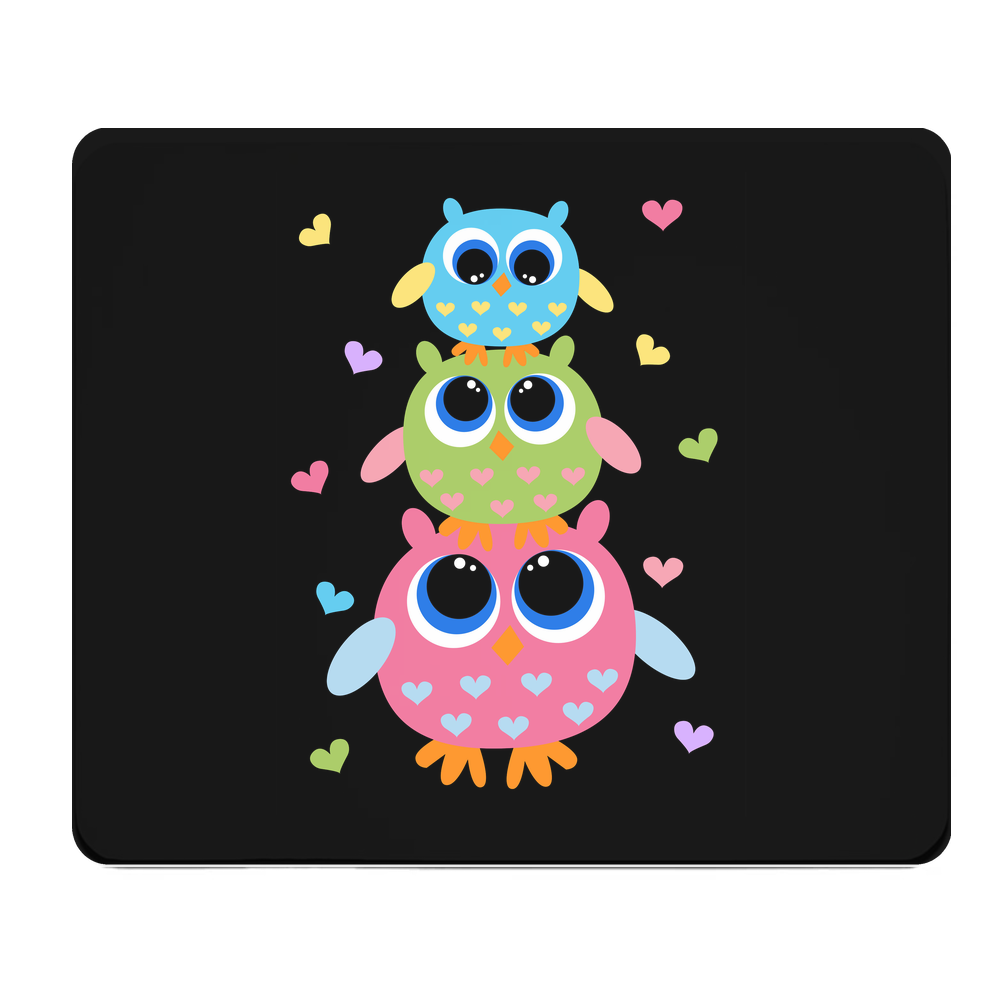 Three Owls Thick Mouse Pad With Colorful Owl Design