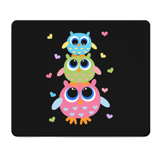 Three Owls Thick Mouse Pad With Colorful Owl Design