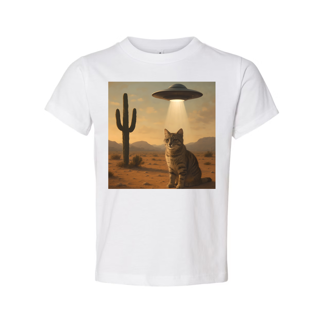 Sifi Cat In Desert With UFO Unisex Tee Graphic Design