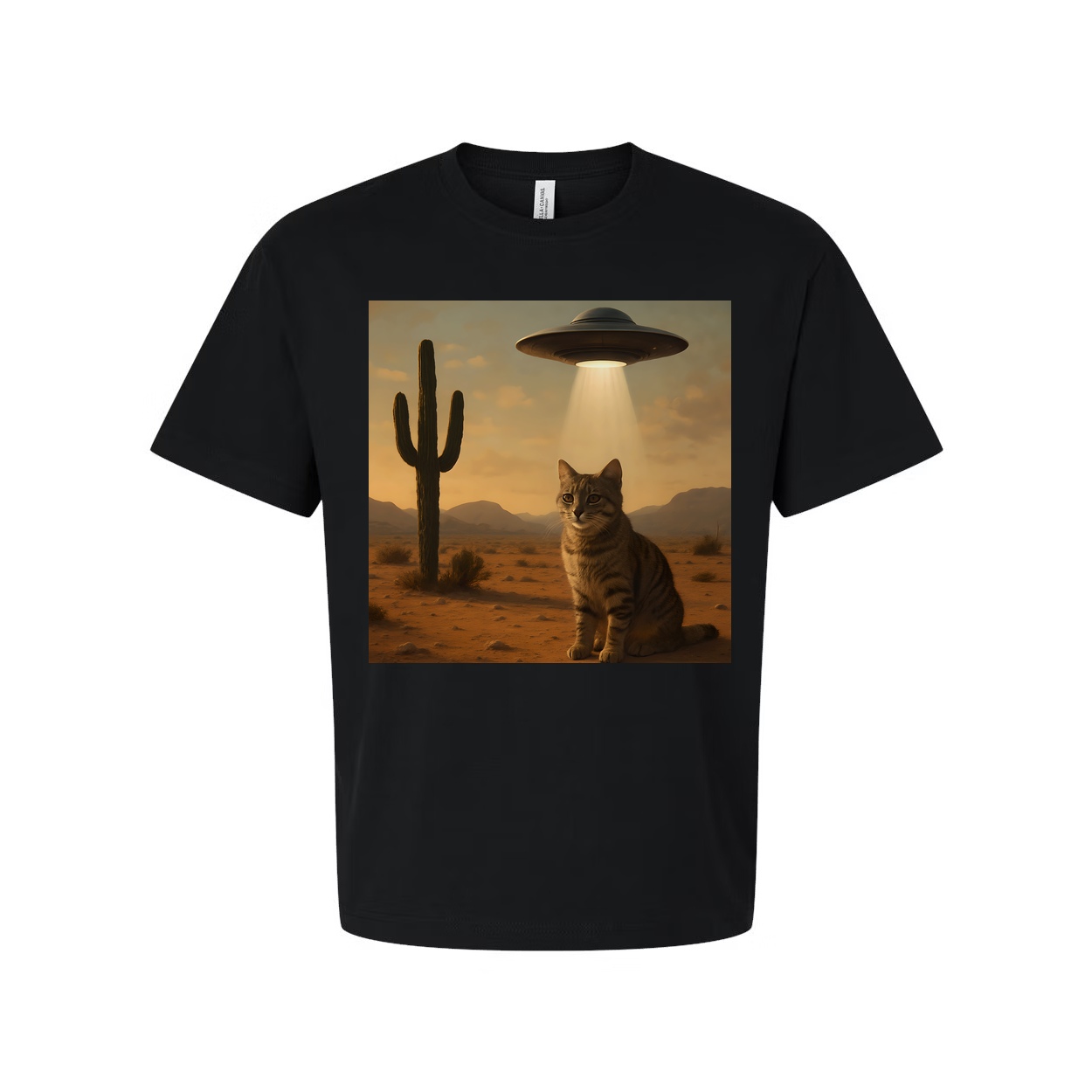 Sifi Cat In Desert With UFO Unisex Tee Graphic Design