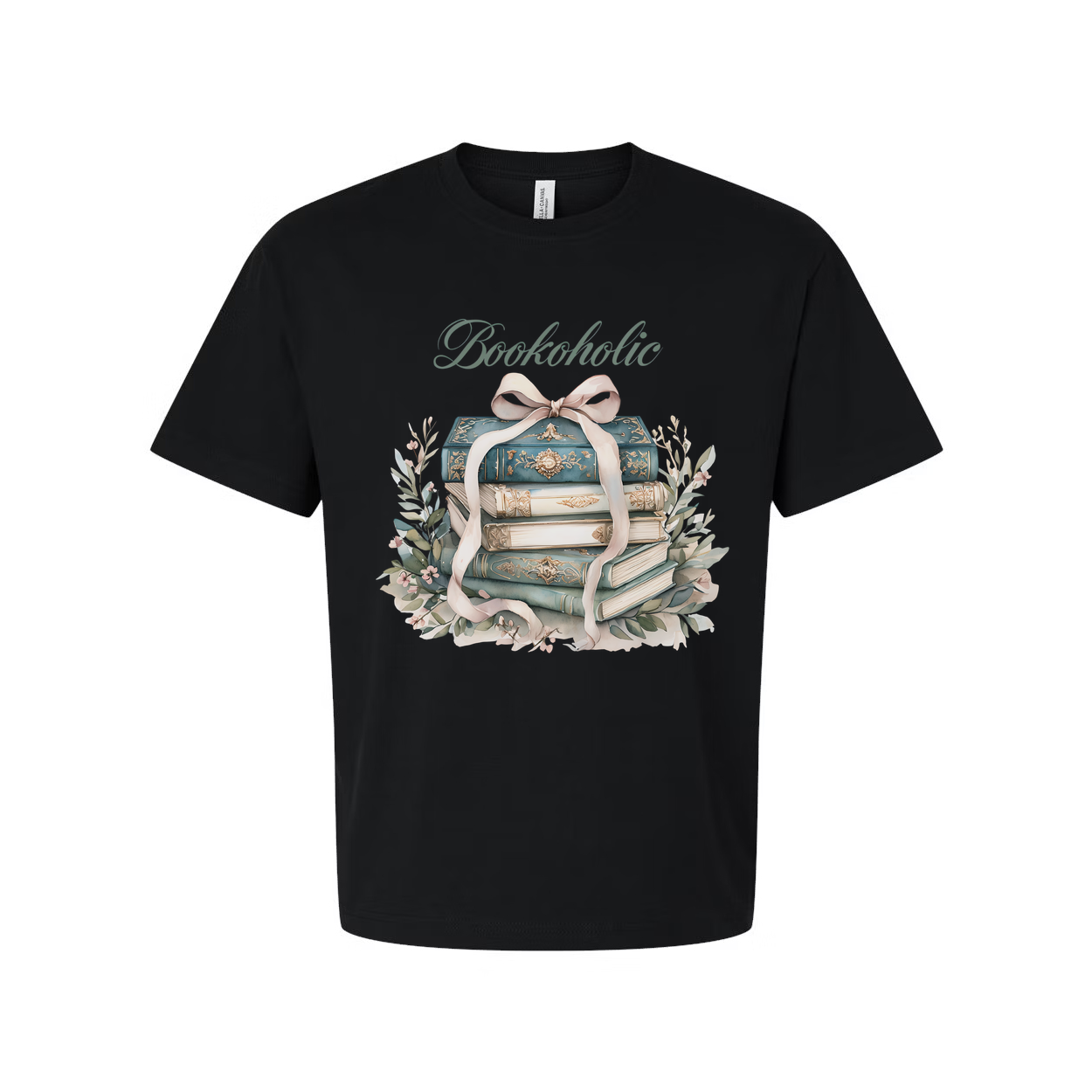 Bookoholic Stack of Books With Ribbon Flowers Unisex Tee
