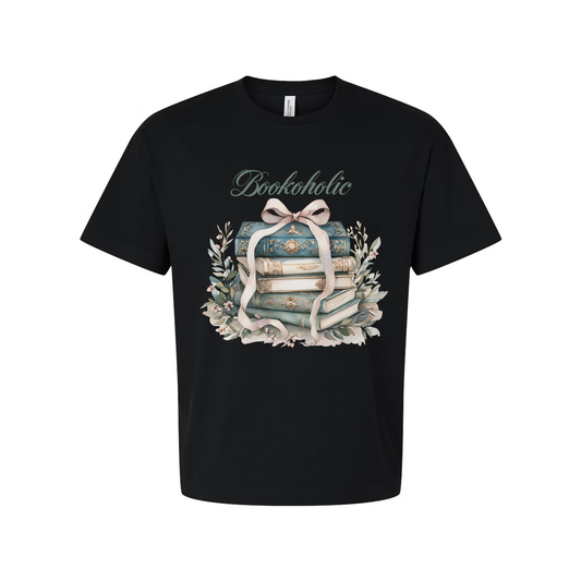 Bookoholic Stack of Books With Ribbon Flowers Unisex Tee
