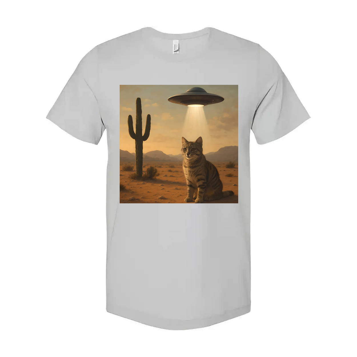 Sifi Cat In Desert With UFO Unisex Tee Graphic Design