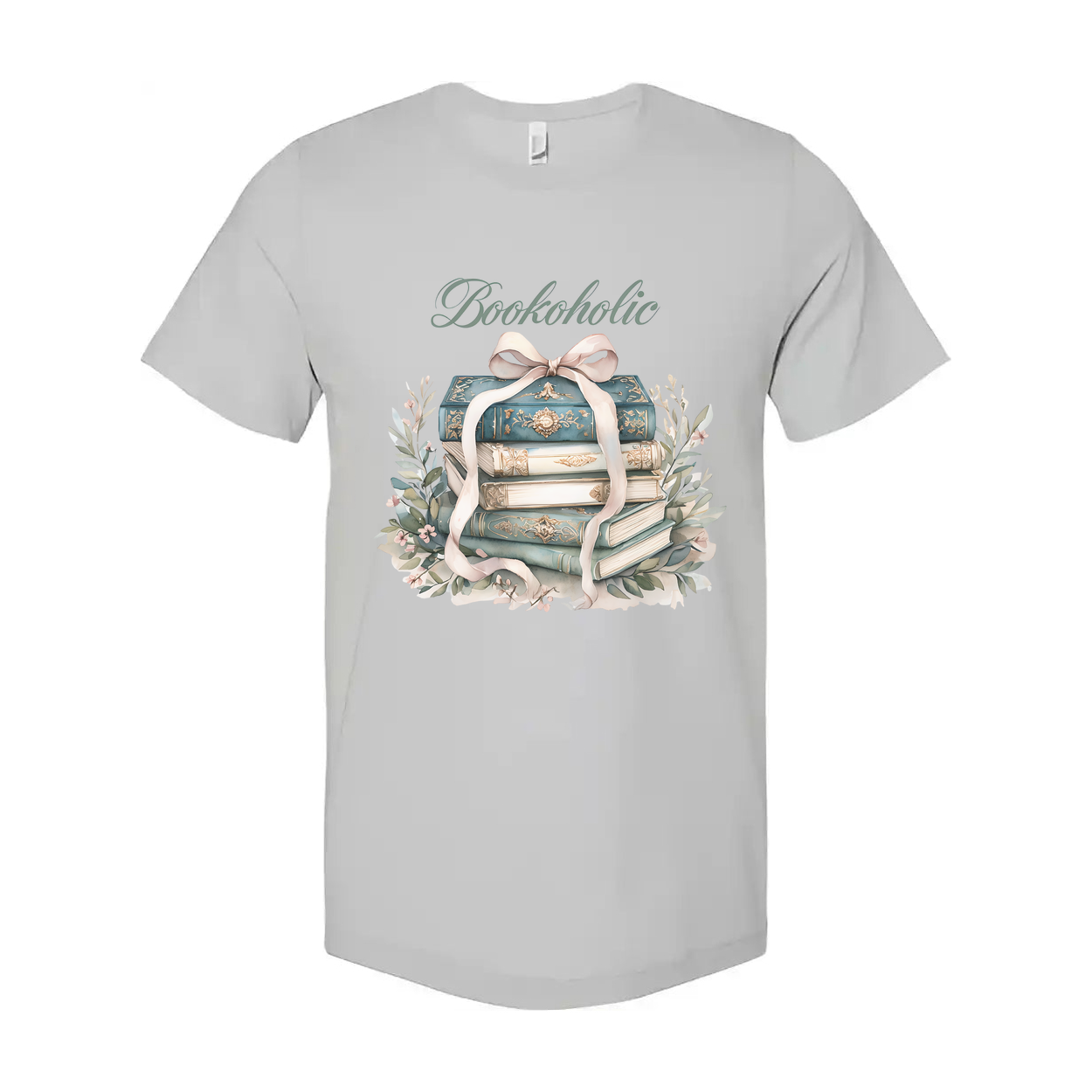 Bookoholic Stack of Books With Ribbon Flowers Unisex Tee