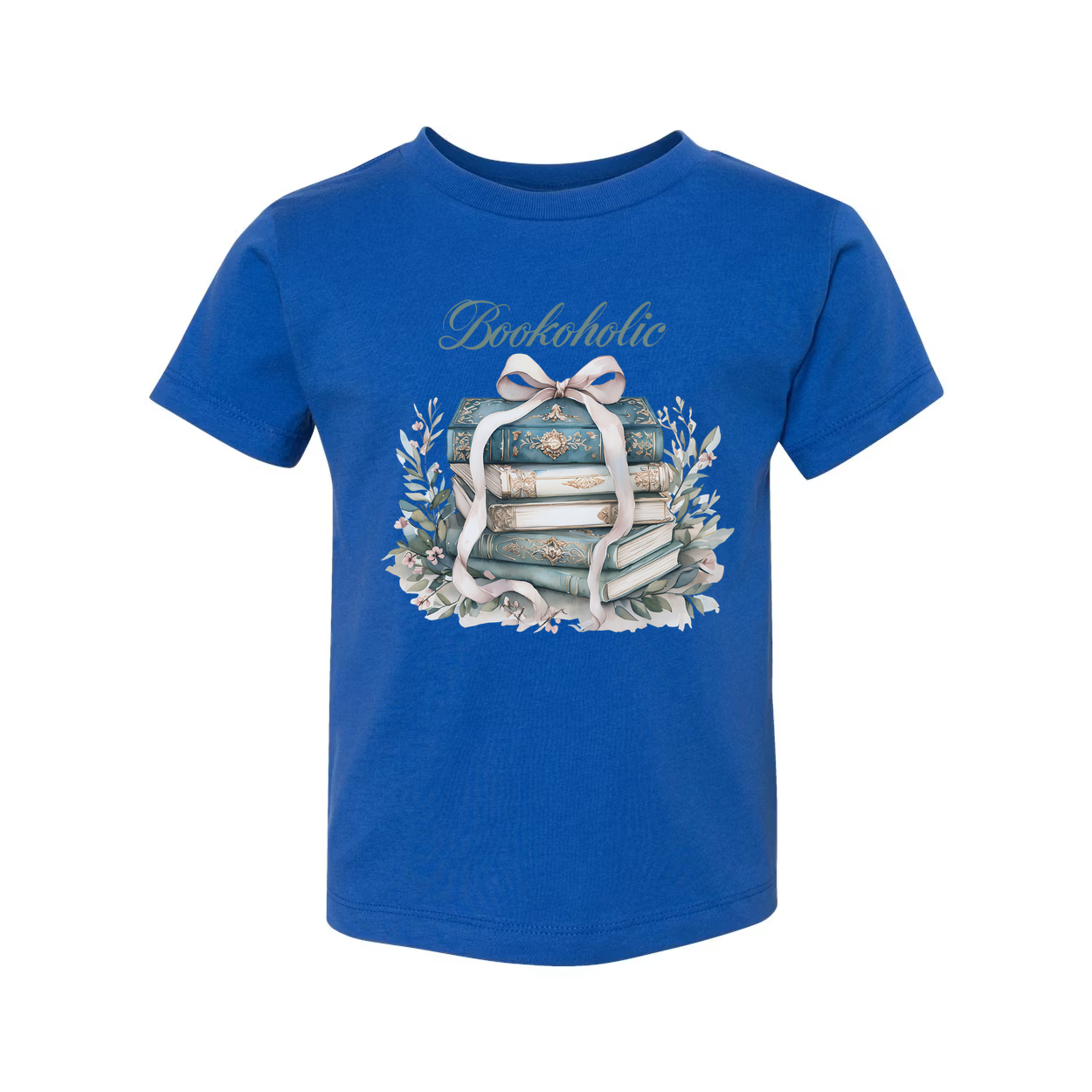 Bookoholic Stack of Books With Ribbon Flowers Unisex Tee