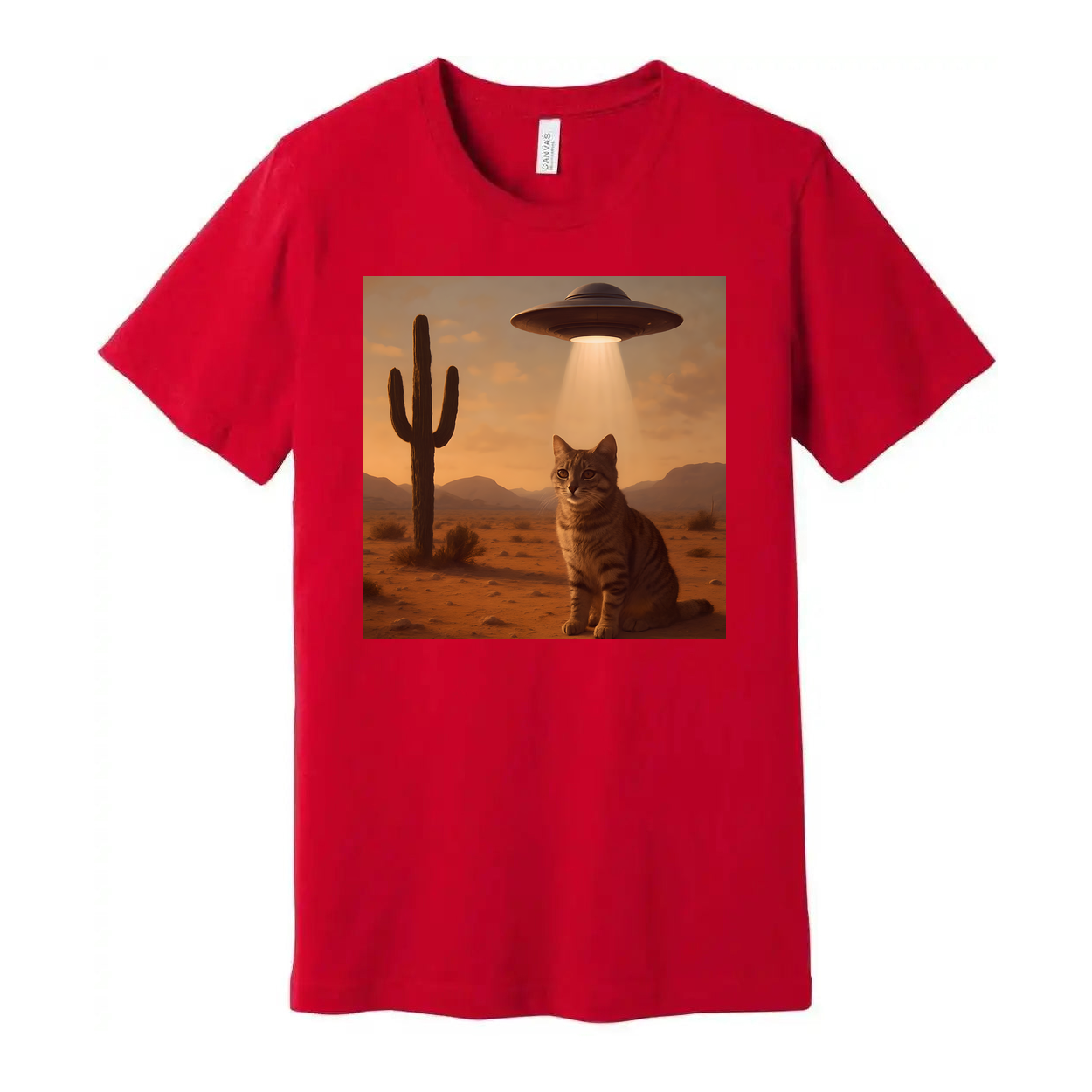 Sifi Cat In Desert With UFO Unisex Tee Graphic Design