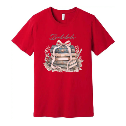 Bookoholic Stack of Books With Ribbon Flowers Unisex Tee