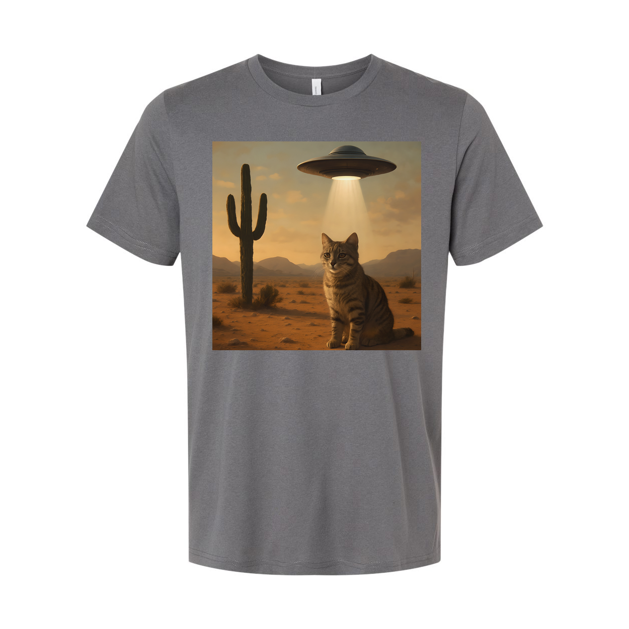 Sifi Cat In Desert With UFO Unisex Tee Graphic Design