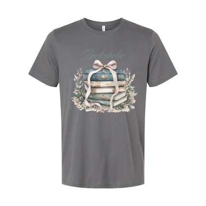 Bookoholic Stack of Books With Ribbon Flowers Unisex Tee