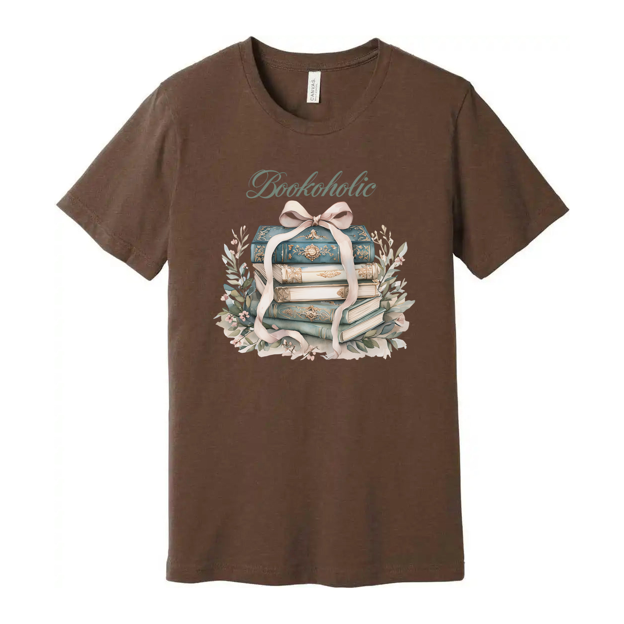 Bookoholic Stack of Books With Ribbon Flowers Unisex Tee