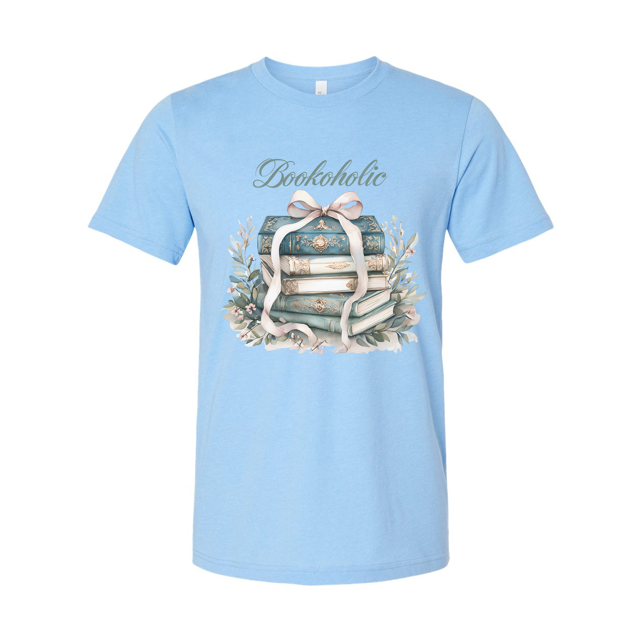 Bookoholic Stack of Books With Ribbon Flowers Unisex Tee