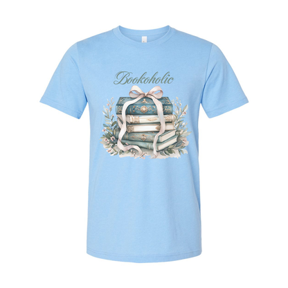 Bookoholic Stack of Books With Ribbon Flowers Unisex Tee