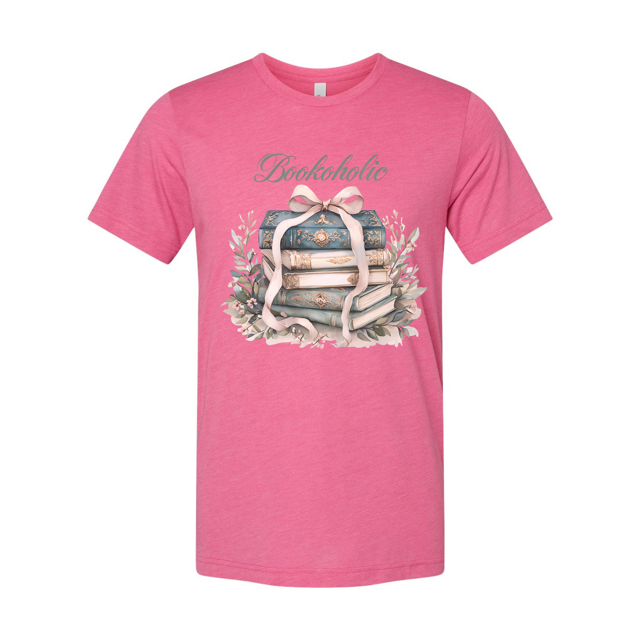 Bookoholic Stack of Books With Ribbon Flowers Unisex Tee