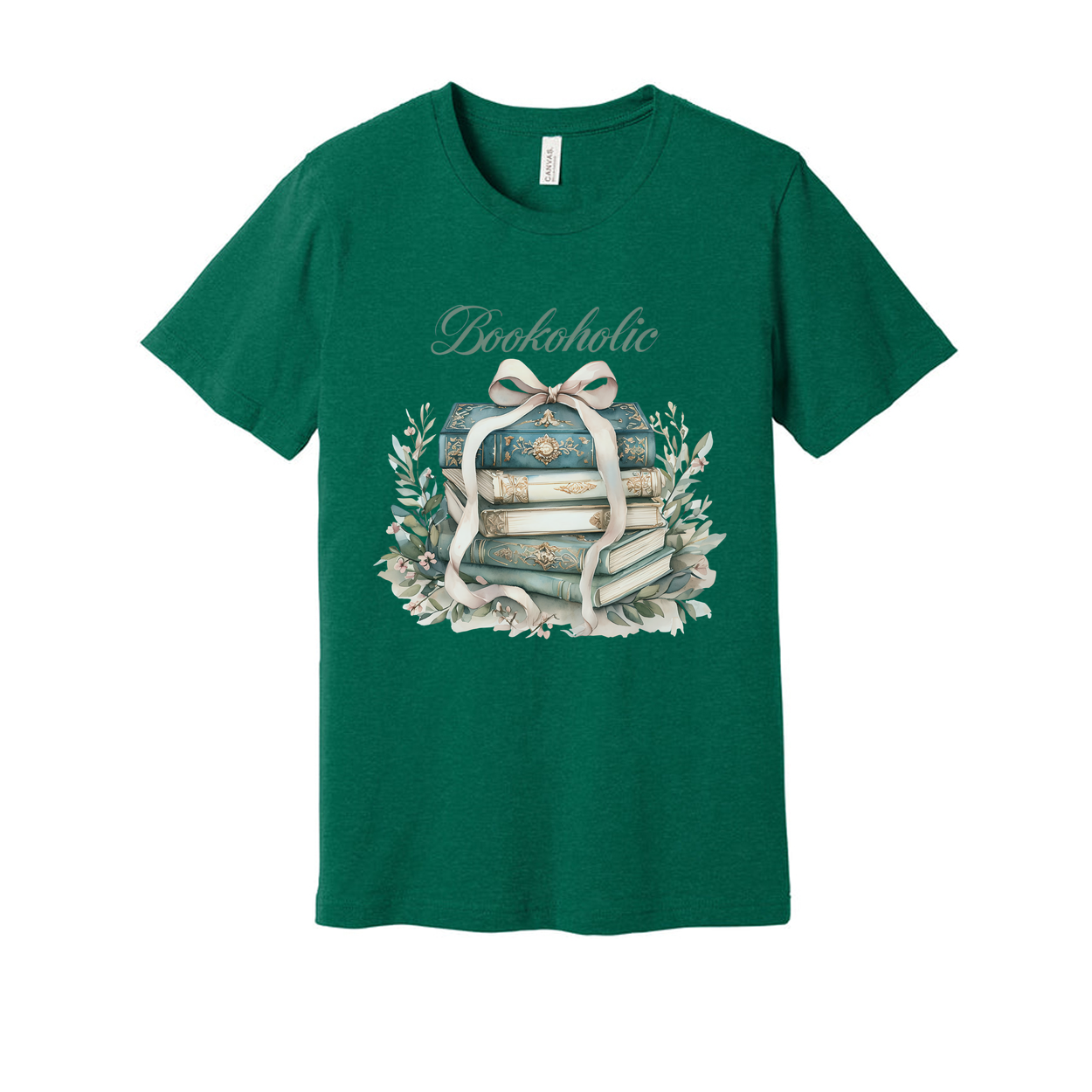 Bookoholic Stack of Books With Ribbon Flowers Unisex Tee