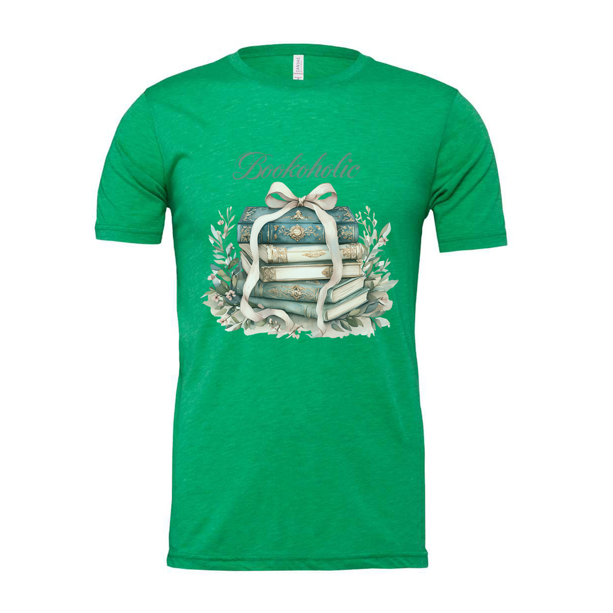 Bookoholic Stack of Books With Ribbon Flowers Unisex Tee