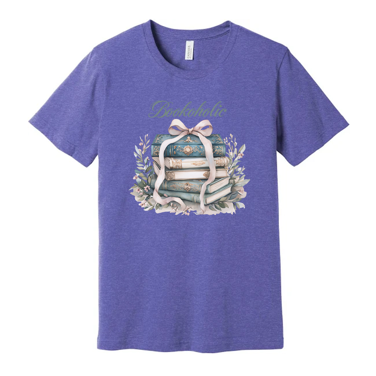 Bookoholic Stack of Books With Ribbon Flowers Unisex Tee