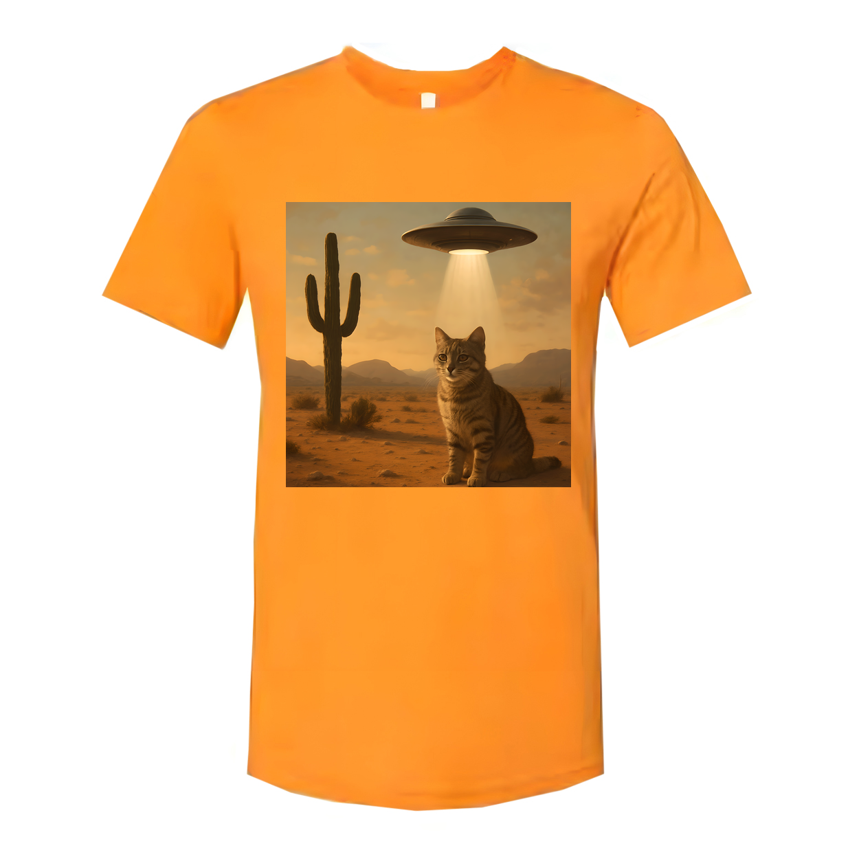 Sifi Cat In Desert With UFO Unisex Tee Graphic Design
